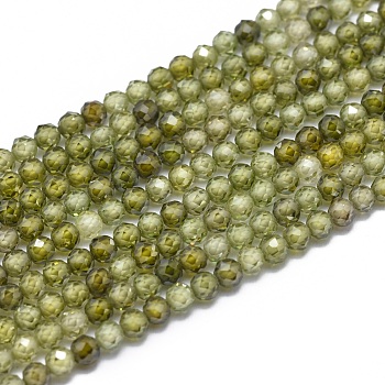 Cubic Zirconia Beads Strands, Faceted, Round, Olive, 3mm, Hole: 0.5mm, about 132pcs/strand, 15 inch(38cm)