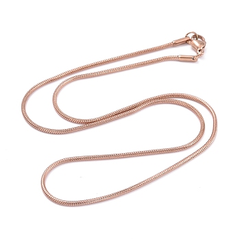 304 Stainless Steel Snake Chain Necklaces, with 304 Stainless Steel Clasps, Rose Gold, 17.8 inch(45.3cm), 1.5mm