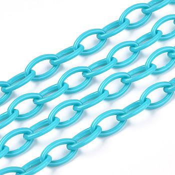Opaque Acrylic Cable Chains, Horse Eye, Dark Turquoise, 13x8x2mm, 18.5 inch~19.29 inch(47~49cm)/strand