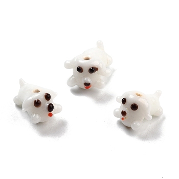 Handmade Lampwork Beads, Cartoon Style, Dog, White, 15~18x14~15x11mm, Hole: 2mm