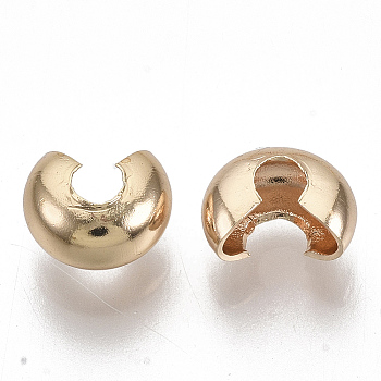 Brass Crimp Beads Covers, Nickel Free, Real 18K Gold Plated, 5.2~5.5x4mm, Hole: 1.6mm