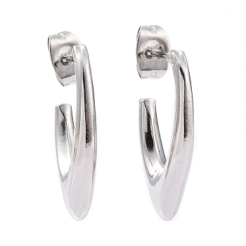 304 Stainless Steel V-shape Stud Earrings, Half Hoop Earrings for Women, Stainless Steel Color, 21.5x13x3mm, Pin: 0.9mm
