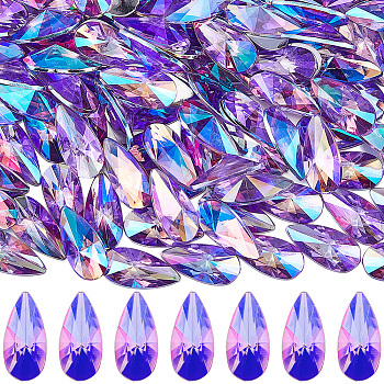 4 Sets Acrylic Rhinestone Cabochons, Flat Back & Back Plated, Teardrop, Pink, 17.5x8.5x5mm, 50pcs/set