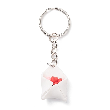 Heart Bouquet Keychain, Valentine's Day Polymer Clay Pendant Keychain, with 304 Stainless Steel Findings, Platinum, 8.1cm