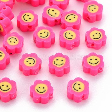 Deep Pink Flower Polymer Clay Beads