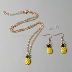 Alloy Enamel Pineapple Dangle Earrings & Pendant Necklace, Iron Jewelry for Women, Light Gold, 23mm, Pin: 0.6mm, 533mm(SJEW-WH0009-04)