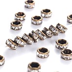 Brass Rhinestone Spacer Beads, Grade AAA, Straight Flange, Nickel Free, Antique Bronze Metal Color, Rondelle, Crystal, 4x2mm, Hole: 1mm(X-RB-A014-Z4mm-01AB-NF)