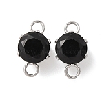 304 Stainless Steel Micro Pave Cubic Zirconia Connector Charms, Round, Black, 11x6x5mm, Hole: 1.5mm(X-STAS-H240-50P-11)