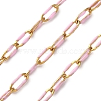 304 Stainless Steel Enamel Cable Chains, Soldered, with Spool, Ion Plating(IP), Real 18K Gold Plated, Pearl Pink, 6.5x3x0.5mm, about 32.81 Feet(10m)/Roll(CHS-R020-02G-05)