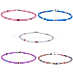Polymer Clay Heishi Surfer Beaded Necklaces Set, Preppy Necklaces, Mixed Color, 17.72 inch(45cm), 5 colors, 1pc/color, 5pcs/set(NJEW-SW00030)