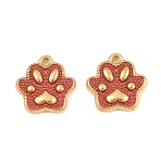 304 Stainless Steel Enamel Pendants, Paw Print Charms, Ion Plating(IP), Real 18K Gold Plated, Indian Red, 13x13x2.5mm, Hole: 1.2mm(SA-CBADC81-12G-01)
