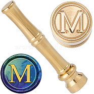 1Pc Golden Tone Brass Wax Seal Stamp Head with Bamboo Stick Shaped Handle, for Greeting Card Making, Letter M, 74.5x15mm(STAM-CP0001-04J)