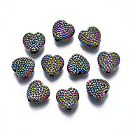 Rack Plating Rainbow Color Alloy Beads, Cadmium Free & Nickel Free & Lead Free, Bumpy, Heart, 7x7.5x3mm, Hole: 1.4~1.5mm(PALLOY-S180-342)