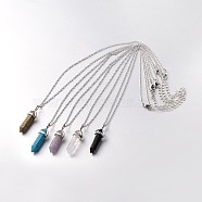 Brass Gemstone Bullet Pendant Necklaces, with 316 Surgical Stainless Steel Cable Chains and Brass Lobster Claw Clasps, Platinum, 18.1 inch(NJEW-JN01042)