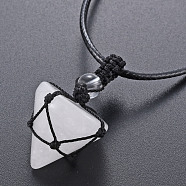 Natural Quartz Crystal Cone Pendant Necklace, Full Wrapped Gemstone Pendant Necklace for Girl Women, Black, 30.7~31.73 inch(78~80.6cm)(NJEW-Q313-001A)