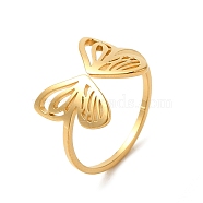 304 Stainless Steel Open Cuff Ring, Hollow Butterfly, Golden, US Size 6(16.5mm)(RJEW-Z026-07G)