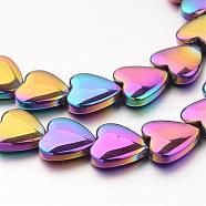 Electroplate Non-magnetic Synthetic Hematite Bead Strands, Heart, Multi-color Plated, 10x10x3mm, Hole: 1mm, about 44pcs/strand, 15.7 inch(G-F300-22C-02)