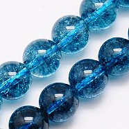 Natural Crackle Quartz Beads Strands, Dyed, Round, Dodger Blue, 8mm, Hole: 1mm, about 46pcs/strand, 15 inch(G-G442-8mm-1)