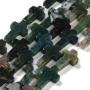 Natural Moss Agate Beads Strands, Cross, 14.5x11x4.5mm, Hole: 0.8mm, about 27pcs/strand, 15.35''(39cm)(G-I337-A05-02)