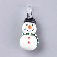 Christmas Handmade Lampwork Pendants, 3D Snowman, Green, 44~47x19.5x22mm, Hole: 4.5~7.5mm(LAMP-G141-03B)