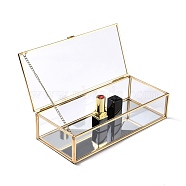 Rectangle Transparent Glass Jewellery Chest, with Flip Cover, for Jewelry Display Cosmetics Storage Box, Golden, 23x10.1x5.5cm, Inner Diameter: 22.5x9.4cm(CON-I010-01G)