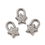 304 Stainless Steel Pendants, with Crystal Rhinestone, Star Charms, Stainless Steel Color, 15x11x2.5mm, Hole: 3.5x5mm(STAS-Q001-07P)