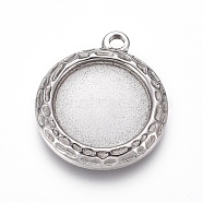 304 Stainless Steel Pendant Cabochon Settings, Flat Round, Stainless Steel Color, Tray: 16mm, 25.5x22x3mm, Hole: 2mm(X-STAS-G214-07P)