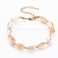 Natural Spiral Shell Beaded Necklace, Braided Jewelry for Women, Blanched Almond, 17-7/8 inch(45.3cm)(NJEW-T014-01)
