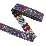 Ethnic Style Embroidery Polyester Ribbons, Floral Pattern, Marine Blue, 1-3/8 inch(34mm), about 7.66 Yards(7m)/Roll(OCOR-WH0067-74A)