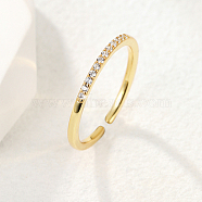 Cubic Zirconia Open Cuff Ring, Brass Ring for Women, Golden, Inner Diameter: 16~18mm(ZV9742-02)