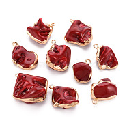 Electroplate Freshwater Shell Pendants, with Golden Iron Edge and Loop, Nuggets, Dyed, Dark Red, 21~32.5x14~24x6~21mm, Hole: 1.8mm(SHEL-T018-12G-07)