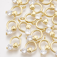 Brass Cubic Zirconia Charms, Ring, Clear, Real 18K Gold Plated, 14x7~7.5x3.5mm, Hole: 1.5mm(KK-T035-33)