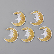 Computerized Embroidery Cloth Iron on/Sew on Patches, Appliques, Costume Accessories, Moon with Star, Gold, 38x34x1.5mm(X-DIY-S040-078)