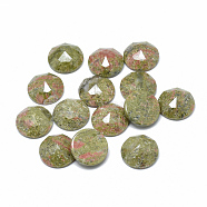 Natural Unakite Cabochons, Handmade Faceted, Half Round, 16x6mm(G-T073-15E)