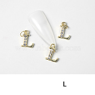 Alloy Rhinestone Cabochons, Nail Art Decoration Accessories, with Jump Ring, Letter, Golden, Letter.L, 11~14x5~12mm(MRMJ-T056-93G-L)