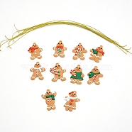 Christmas Theme Plastic Pendant Decorations, with Rope, Gingerbread Man, Sandy Brown, 40~41x26~30x3.2~3.5mm, Hole: 3mm, 10pcs/set(HJEW-WH0011-04)