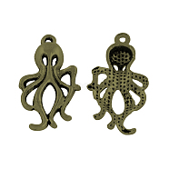Tibetan Style Alloy Octopus Pendants, Cadmium Free & Nickel Free & Lead Free, Antique Bronze, 30.5x17x4.5mm, Hole: 2mm(TIBEP-S270-AB-FF)