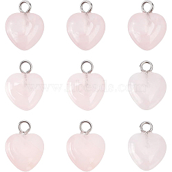 BENECREAT 24Pcs Natural Rose Quartz Charms, with Platinum Brass Peg Bail, Heart, 13.5~14.5x10.5x5mm, Hole: 1.8mm(G-BC0001-21A)