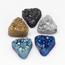 Electroplated Natural Druzy Quartz Crystal Beads, Triangle, Mixed Color, 14x15x8~9mm, Hole: 1.5mm(G-G888-04)