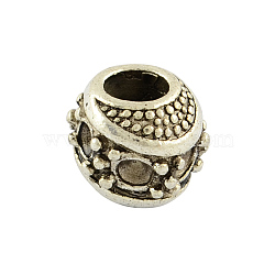 Tibetan Style Alloy Barrel Large Hole European Bead Rhinestone Settings, Lead Free , Antique Silver, 9x11x10.5mm, Hole: 5mm; fit for 2mm rhinestone, about 310pcs/1000g(TIBEB-7632-AS-RS)