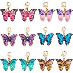 24Pcs 6 Colors  Butterfly Alloy Enamel Pendant Decorations, Lobster Clasps Charms, for Keychain, Purse, Backpack Ornament, Mixed Color, 28mm, Butterfly: 15.5x22x2mm, 4pcs/color(HJEW-SC0001-40)