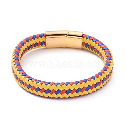Microfiber Leather Braided Cord Bracelets Braided Cord Bracelets, with 304 Stainless Steel Magnetic Clasp, Rectangle, Colorful, 8-5/8 inch(22cm), 12x6mm(BJEW-E345-03F)