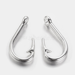 Tibetan Style Alloy Hook Clasps, Fish Hook Charms, For Leather Cord Bracelets Making, Cadmium Free & Lead Free, Antique Silver, 38x18x8mm, Hole: 5mm(TIBEP-5238-AS-LF)