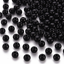 Opaque Acrylic Beads, Round, Black, 6x5mm, Hole: 1.8mm, about 440pcs/50g(X-MACR-S370-C6mm-S002)