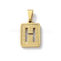 304 Stainless Steel Alphabet Pendants, Real 18K Gold Plated, Rectangle Charm, Letter H, 17.5x12x2mm, Hole: 7.5x3.5mm(STAS-S152-01G-H)