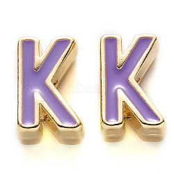 Rack Plating Alloy Enamel Beads, Cadmium Free & Nickel Free & Lead Free, Light Gold, Medium Purple, Letter.K, K: 10x6.5x5mm, Hole: 1.6mm(X-ENAM-S122-033K-NR)