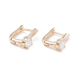 Rack Plating Brass Micro Pave Cubic Zirconia Hoop Earring Findings with Latch Back Closure, with Horizontal Loop, Long-Lasting Plated, Real 14K Gold Plated, 19.5x14x3mm, Hole: 1.5mm, Pin: 1mm(ZIRC-F126-08G)