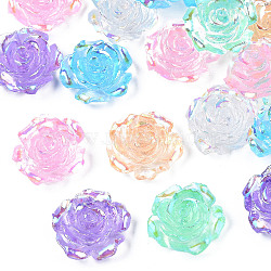 Transparent Resin Cabochons, AB Color Plated, Rose Flower, Mixed Color, 19x18.5x8mm(X-CRES-N030-001C)