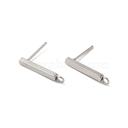 Non-Tarnish 304 Stainless Steel Stud Earring Finding, with Horizontal Loop, Rectangle, Stainless Steel Color, 18x3mm, Hole: 1.8mm, Pin: 0.8mm.(STAS-C080-06B-P)