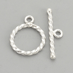 Sterling Silver Toggle Clasps, Carved 925, Ring, Silver, 16x12x1.5mm, Hole: 1.5mm(X-STER-S002-62)